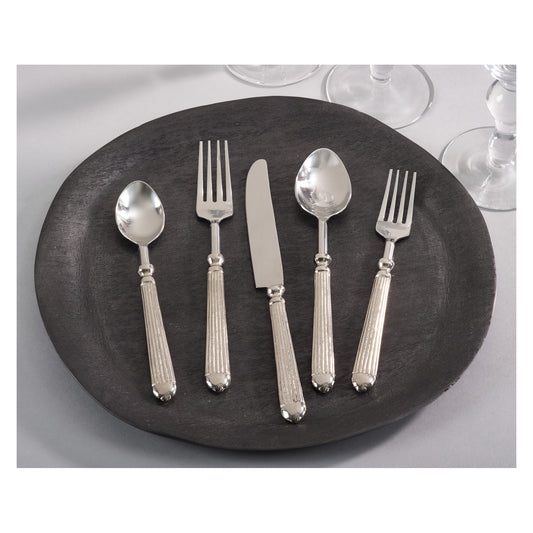 Occasion Gallery Silver Ribbed Flatware, Coctail Knives, Spoons, Forks, and Cheese Sets, Made of Brass, Steel