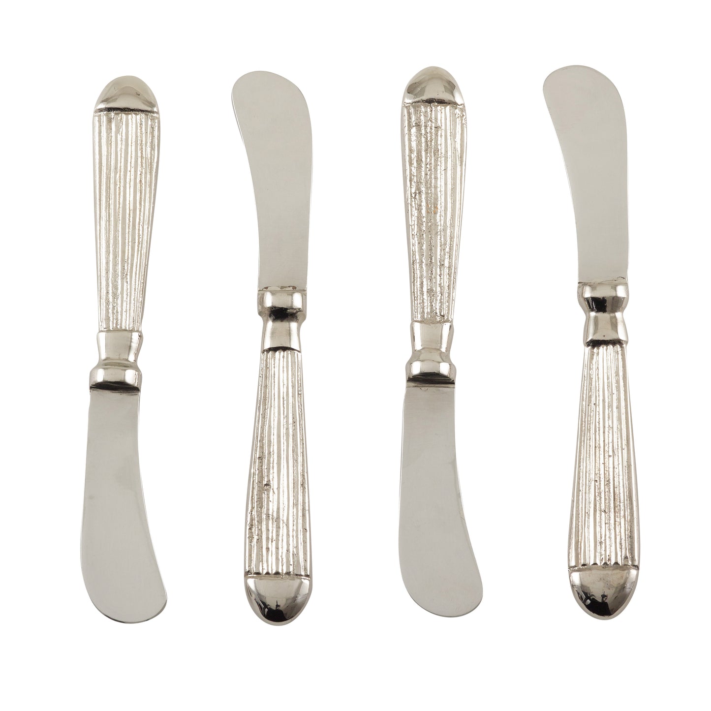 Occasion Gallery Silver Ribbed Flatware, Coctail Knives, Spoons, Forks, and Cheese Sets, Made of Brass, Steel