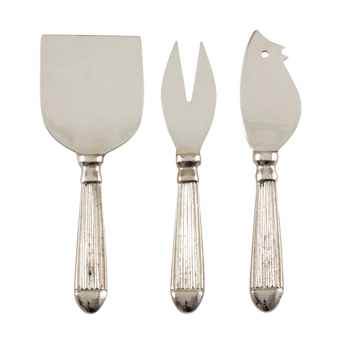 Occasion Gallery Silver Ribbed Flatware, Coctail Knives, Spoons, Forks, and Cheese Sets, Made of Brass, Steel