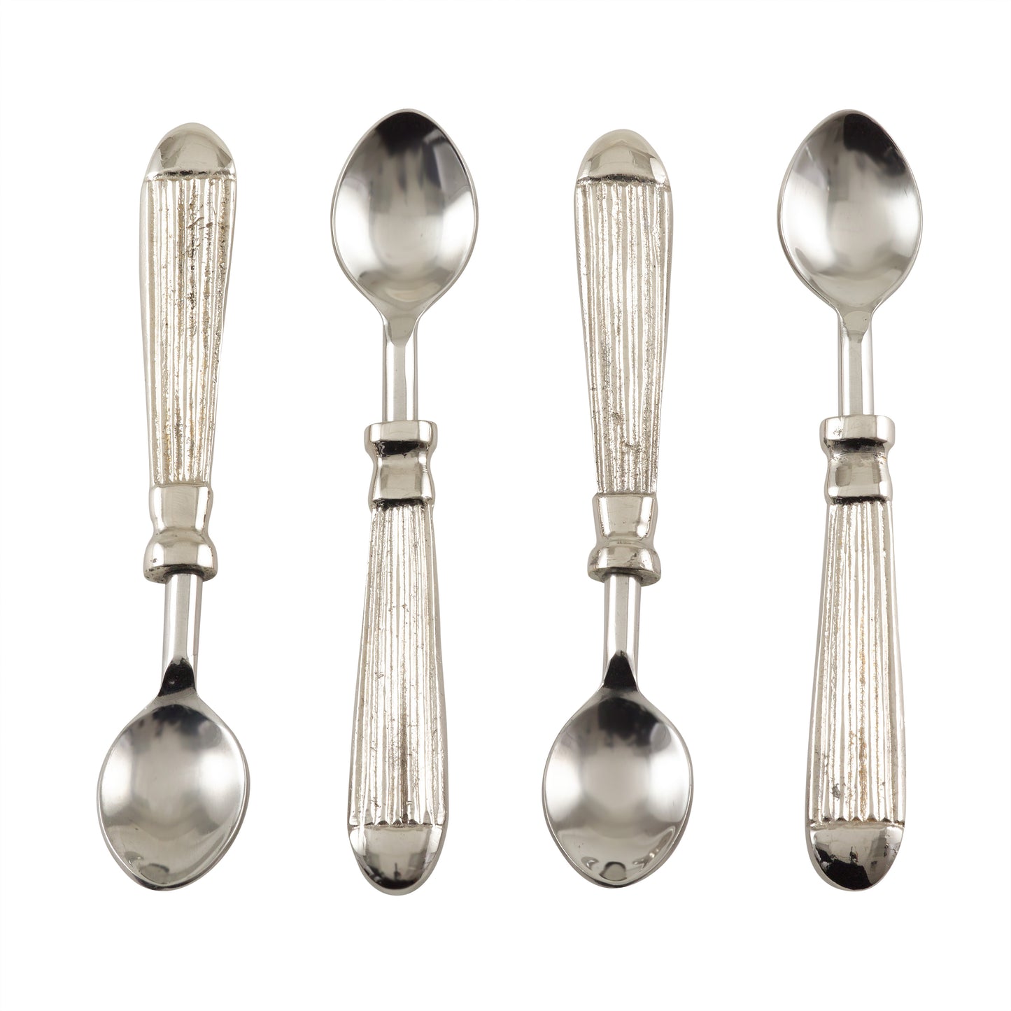 Occasion Gallery Silver Ribbed Flatware, Coctail Knives, Spoons, Forks, and Cheese Sets, Made of Brass, Steel