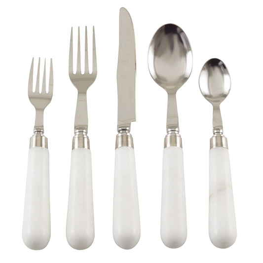 Occasion Gallery Ivory Marble Flatware and Cheese Sets, Stainless Steel, Brass, stone