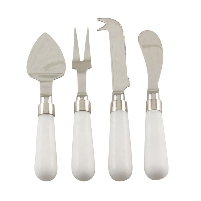 Occasion Gallery Ivory Marble Flatware and Cheese Sets, Stainless Steel, Brass, stone