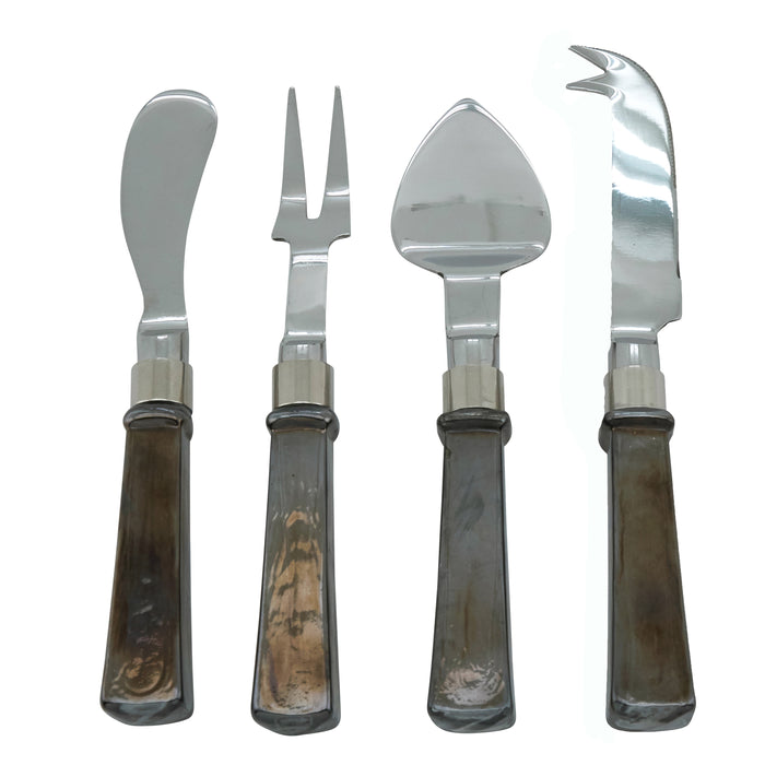 Occasion Gallery Charcoal Ombre Smokey Glass Salad Servers, Cheese Cutlery, and Flatware Sets, Stainless Steel, Brass, Glass