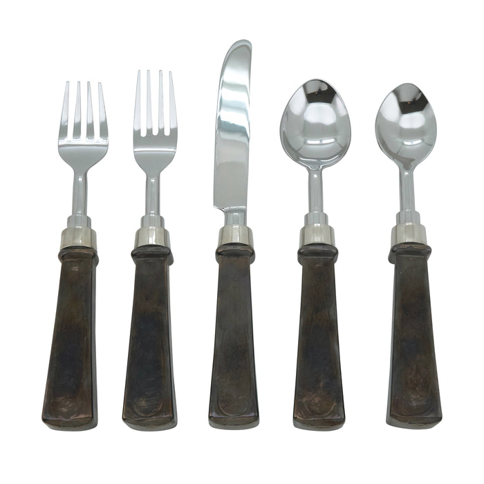 Occasion Gallery Charcoal Ombre Smokey Glass Salad Servers, Cheese Cutlery, and Flatware Sets, Stainless Steel, Brass, Glass