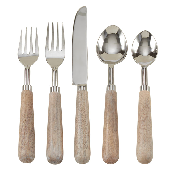 Occasion Gallery Natural Wood Flatware, Cheese Cutlery, Cocktail Knives, Spoons, and Fork Sets, Stainless Steel - Mango Wood