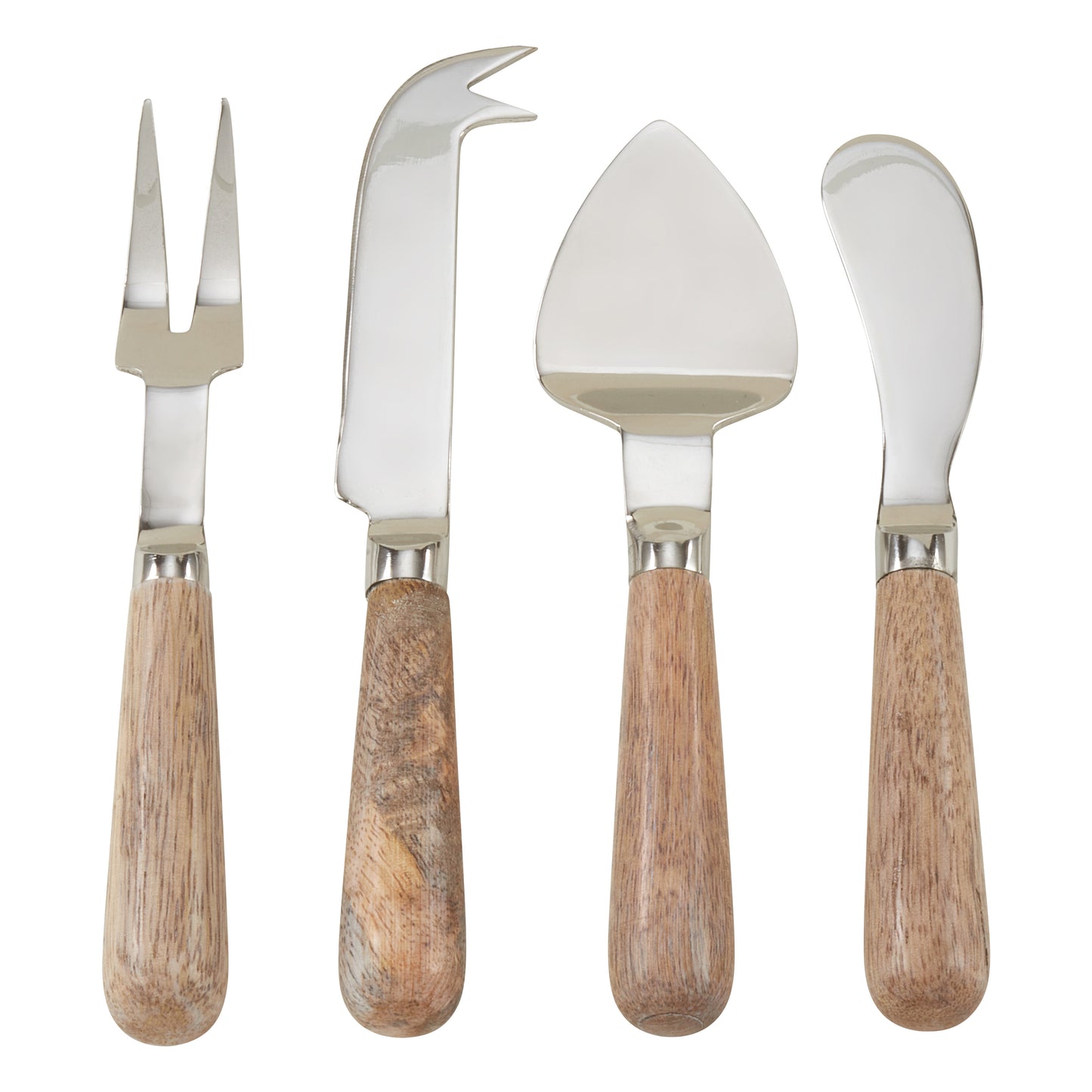 Occasion Gallery Natural Wood Flatware, Cheese Cutlery, Cocktail Knives, Spoons, and Fork Sets, Stainless Steel - Mango Wood