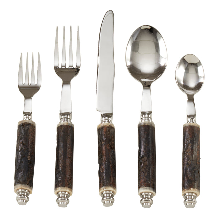 Occasion Gallery Black Bark Wood Flatware and Cheese Cutlery Sets, Stainless Steel 14/1, Iron, Mango Wood