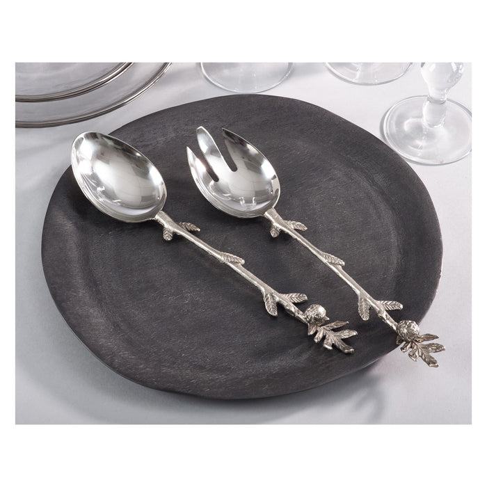 Occasion Gallery Silver Pine Cone Salad Servers, Cheese Cutlery, Knives, Spoons, and Fork Sets, Made of Brass, Steel