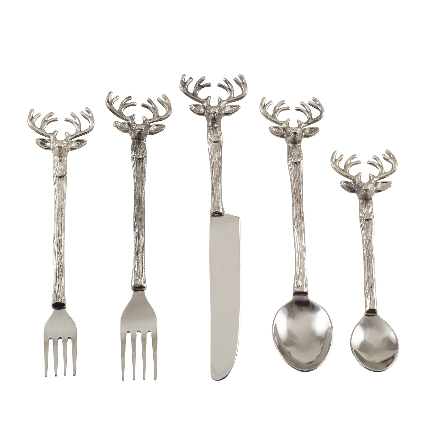 Occasion Gallery Silver Reindeer Cocktail Knives, Spoons, Forks, Cheese Cutlery, Salad Servers and Flatware Sets, Made of Brass, Steel