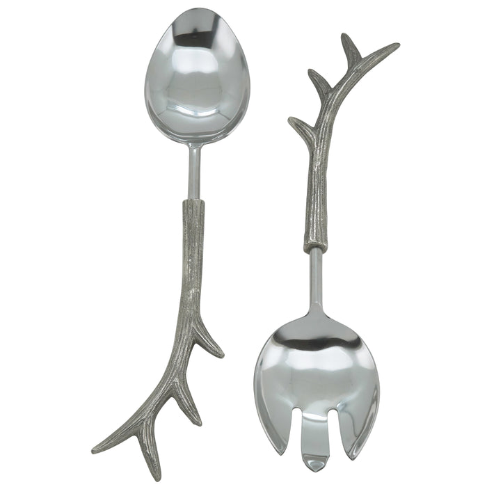 Occasion Gallery Silver Antler Flatware, Cheese Cutlery, and Salad Server Sets, Aluminum - steel