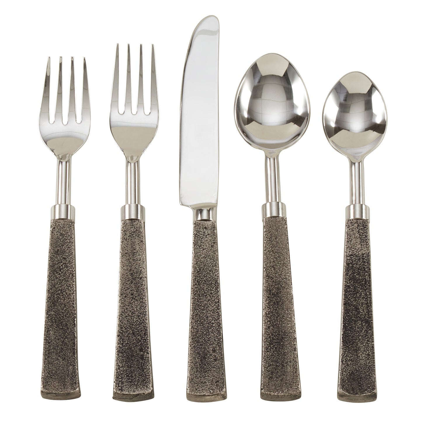 Occasion Gallery Silver Square Handle Flatware, Cheese Cutlery, Knives, Spoons, and Fork Sets, Made of Stainless Steel and Aluminum