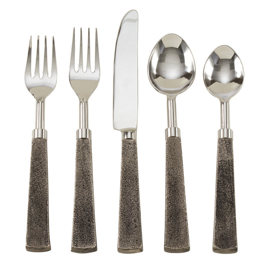Occasion Gallery Silver Square Handle Flatware, Cheese Cutlery, Knives, Spoons, and Fork Sets, Made of Stainless Steel and Aluminum