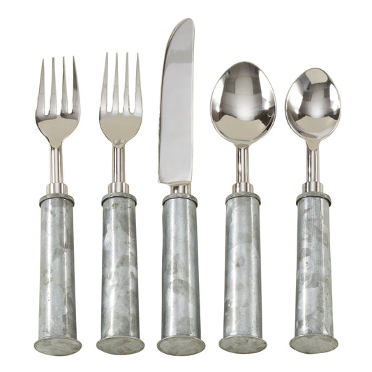 Occasion Gallery Grey Galvanized Flatware and Cheese Cutlery Sets, Stainless Steel - galvanized Iron