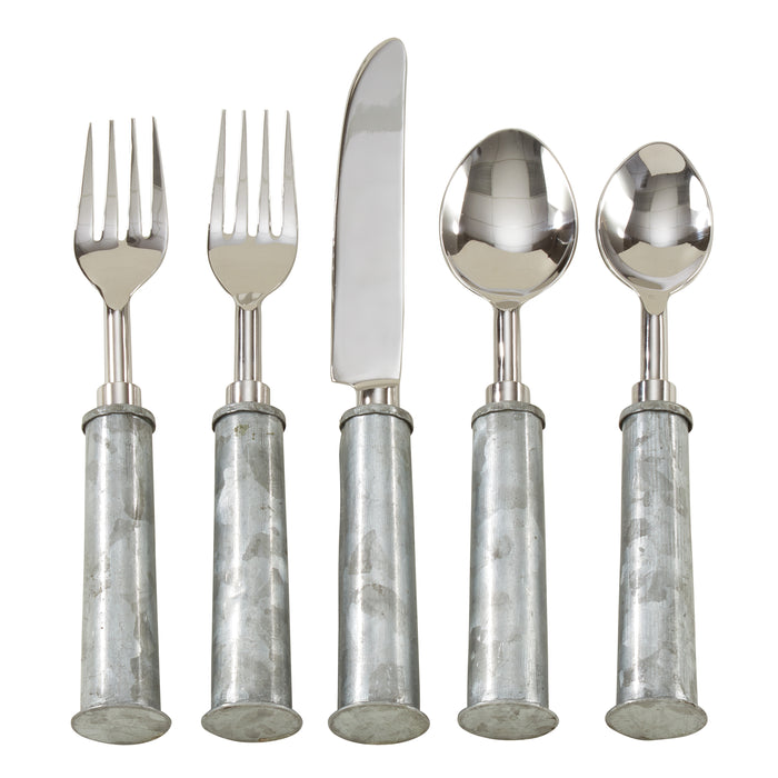 Occasion Gallery Grey Galvanized Flatware and Cheese Cutlery Sets, Stainless Steel - galvanized Iron