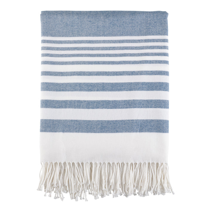 Occasion Gallery Navy Blue Striped Decorative Cozy Throw Blanket,  50" X 60" 60% Acrylic 40% Cotton (1 piece)