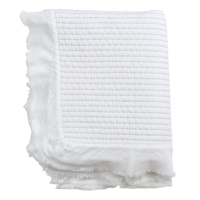 Occasion Gallery White Quilted Ruffle Trim Decorative Cozy Throw Blanket,  50" X 60" 100% Cotton (1 piece)