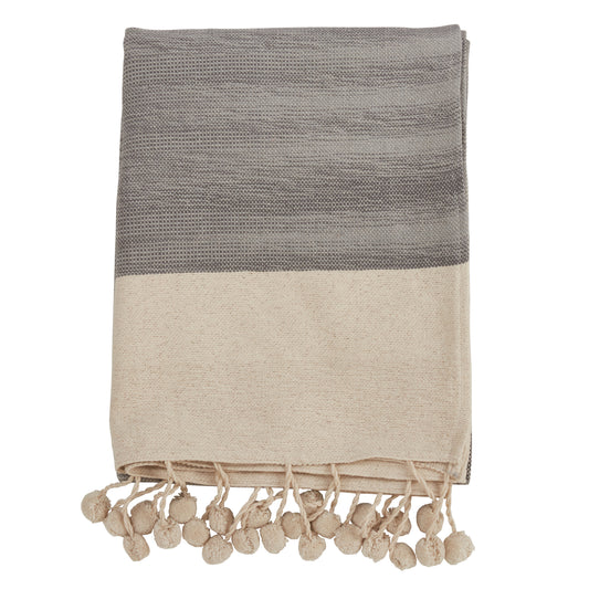 Occasion Gallery Grey Pom Pom Decorative Cozy Throw Blanket,  50" X 60" 100% Cotton (1 piece)