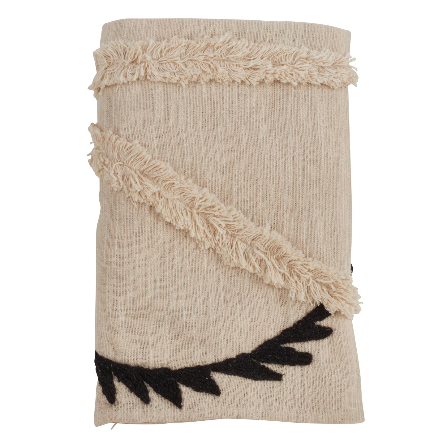 Occasion Gallery Ivory Fringe Embroidered Line Decorative Cozy Throw Blanket,  50" X 80" 100% Cotton (1 piece)