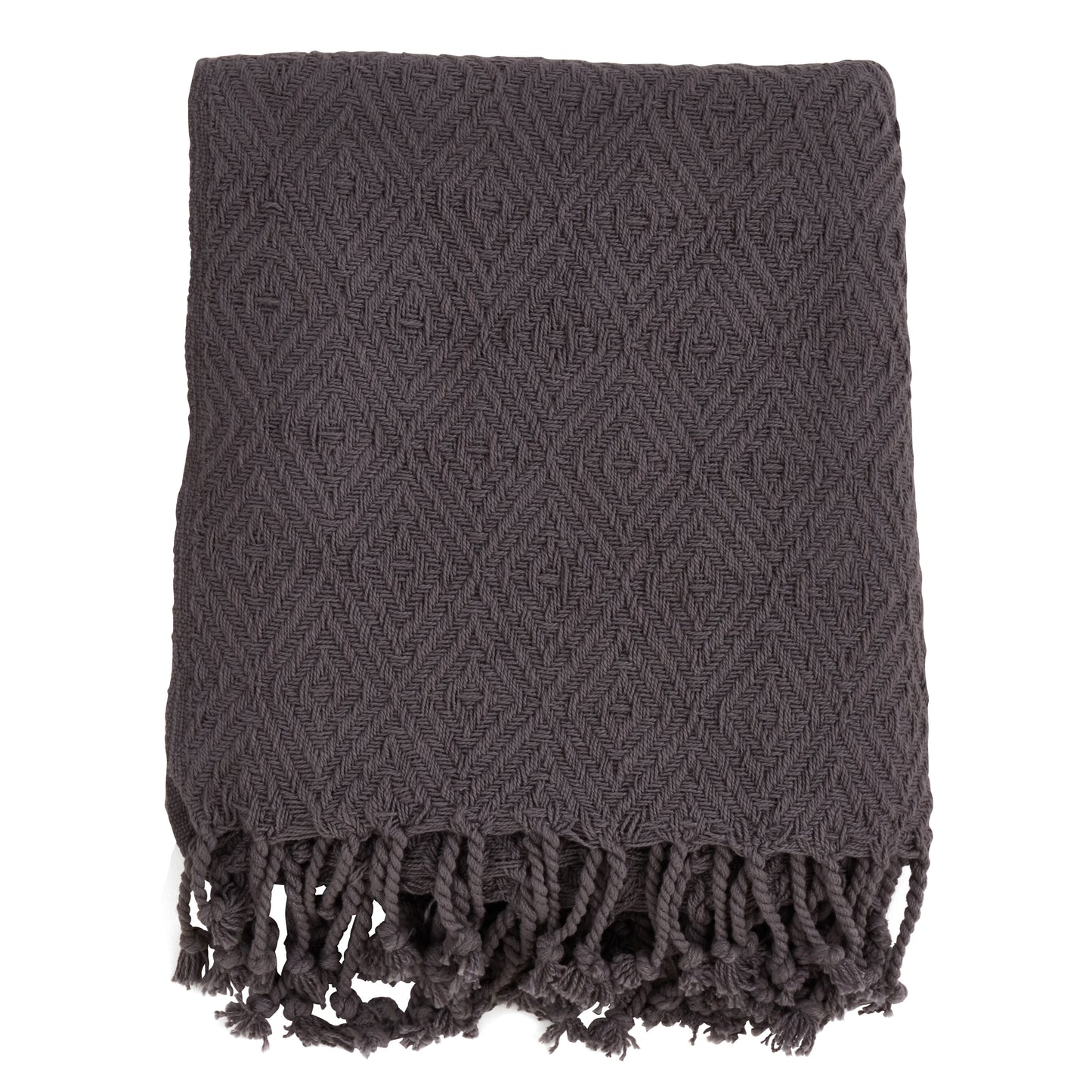 Occasion Gallery Grey Diamond Weave Tassle Decorative Cozy Throw Blanket,  50" X 60" 100% Cotton (1 piece)