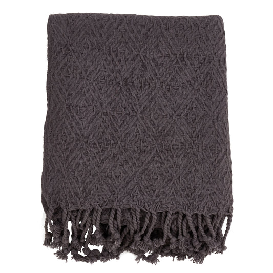 Occasion Gallery Grey Diamond Weave Tassle Decorative Cozy Throw Blanket,  50" X 60" 100% Cotton (1 piece)