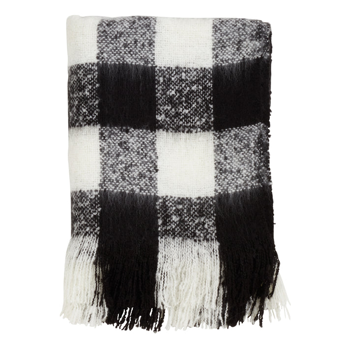 Occasion Gallery Black Faux Mohair Buffalo Plaid Checkered  Decorative Cozy Throw Blanket,  50" X 60" 100% Acrylic (1 piece)