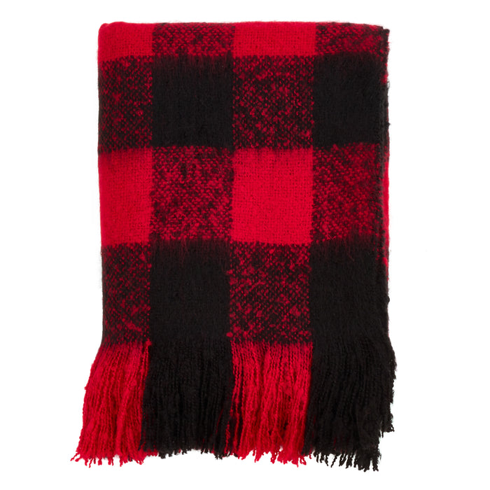 Occasion Gallery Red Faux Mohair Buffalo Plaid Checkered  Decorative Cozy Throw Blanket,  50" X 60" 100% Acrylic (1 piece)
