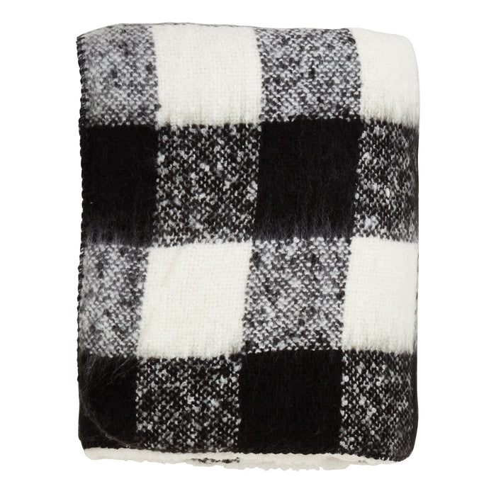 Occasion Gallery Black Faux Mohair Buffalo Plaid Checkered  + Sherpa Decorative Cozy Throw Blanket,  50" X 60" front: 100% Acrylic - back: 100% Polyester (1 piece)
