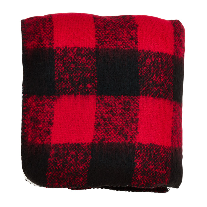 Occasion Gallery Red Faux Mohair Buffalo Plaid Checkered  + Sherpa Decorative Cozy Throw Blanket,  50" X 60" front: 100% Acrylic - back: 100% Polyester (1 piece)