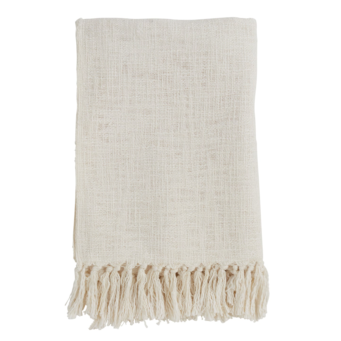 Occasion Gallery Ivory Solid Tasseled Decorative Cozy Throw Blanket,  50" X 60" 100% Cotton (1 piece)