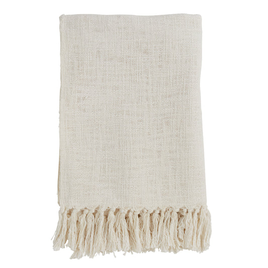 Occasion Gallery Ivory Solid Tasseled Decorative Cozy Throw Blanket,  50" X 60" 100% Cotton (1 piece)
