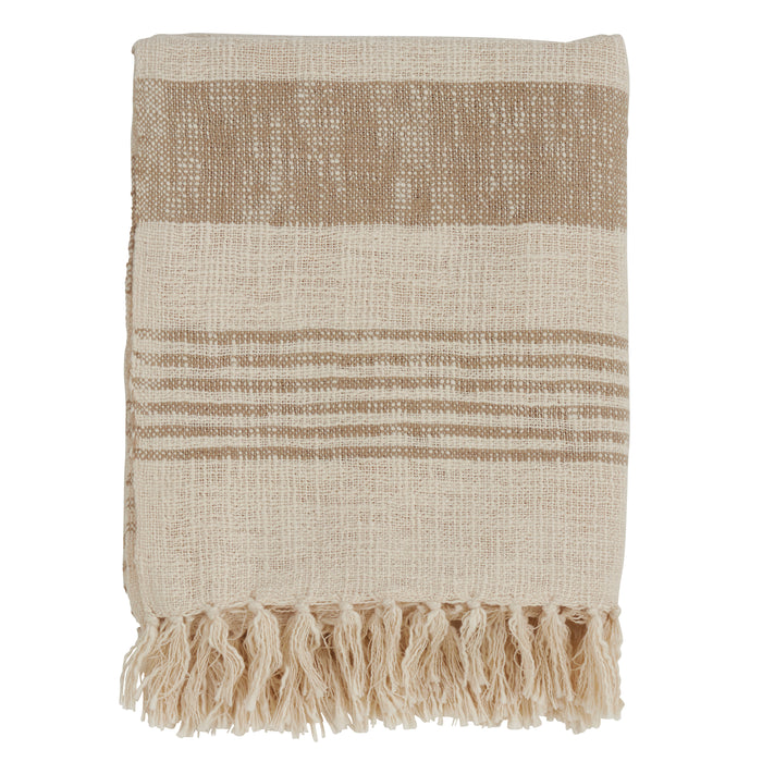 Occasion Gallery Natural Striped + Tasseled Decorative Cozy Throw Blanket,  50" X 60" 100% Cotton (1 piece)