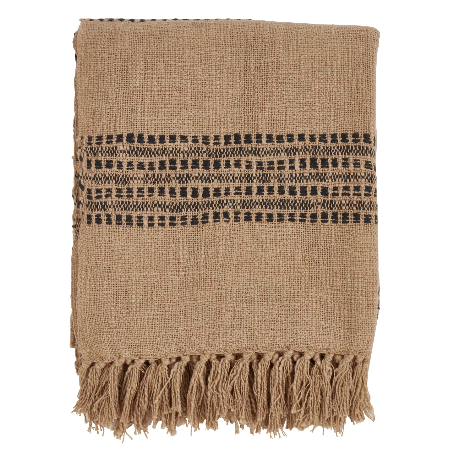 Occasion Gallery Natural Striped + Tasseled Decorative Cozy Throw Blanket,  50" X 60" 100% Cotton (1 piece)