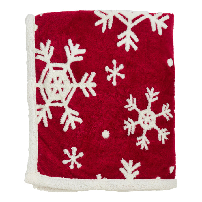 Occasion Gallery Red Snowflake Decorative Cozy Throw Blanket with Sherpa,  50" X 60" 100% Polyester (1 piece)