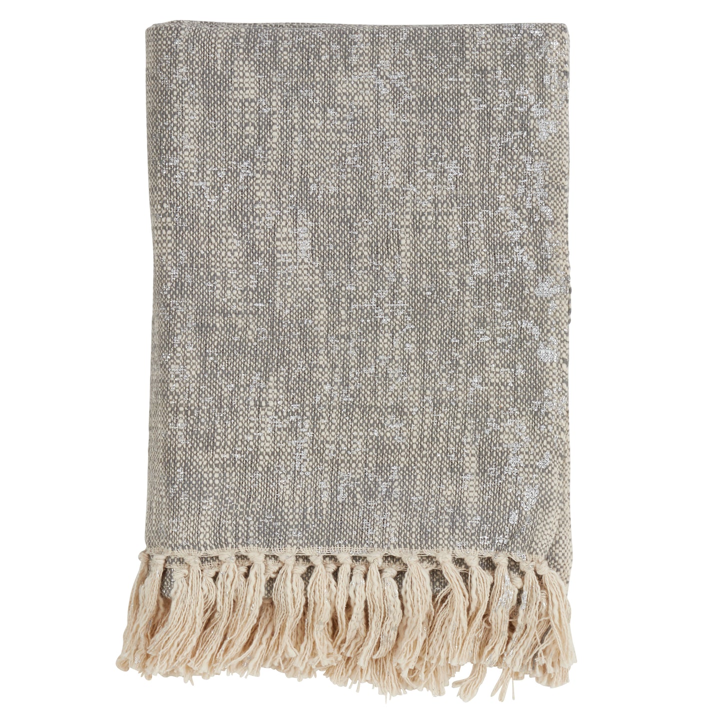 Occasion Gallery Silver Foil Print Tasseled Decorative Cozy Throw Blanket,  50" X 60" 100% Cotton (1 piece)