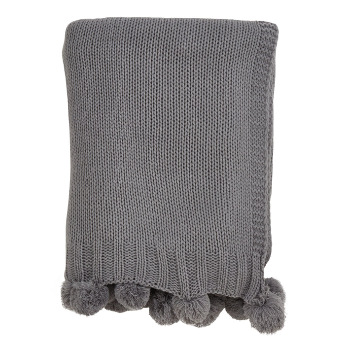 Occasion Gallery Grey Knitted Pom Pom Decorative Cozy Throw Blanket,  50" X 60" 100% Acrylic (1 piece)