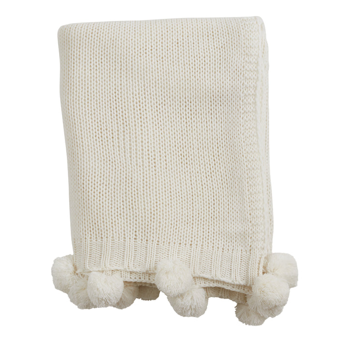 Occasion Gallery Ivory Knitted Pom Pom Decorative Cozy Throw Blanket,  50" X 60" 100% Acrylic (1 piece)