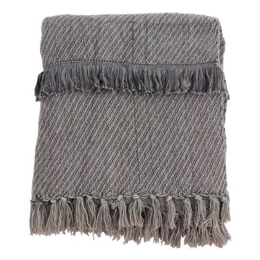 Occasion Gallery Charcoal Fringe Line Decorative Cozy Throw Blanket,  50" X 60" 100% Cotton (1 piece)
