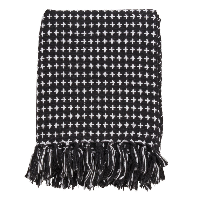 Occasion Gallery Black Cross Thread Decorative Cozy Throw Blanket,  50" X 60" 100% Cotton (1 piece)