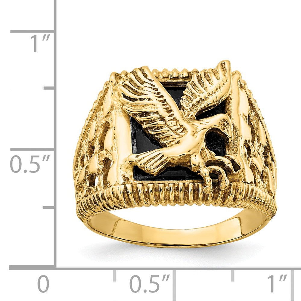 14k Yellow Gold Men's Onyx Eagle Ring, Size: 10