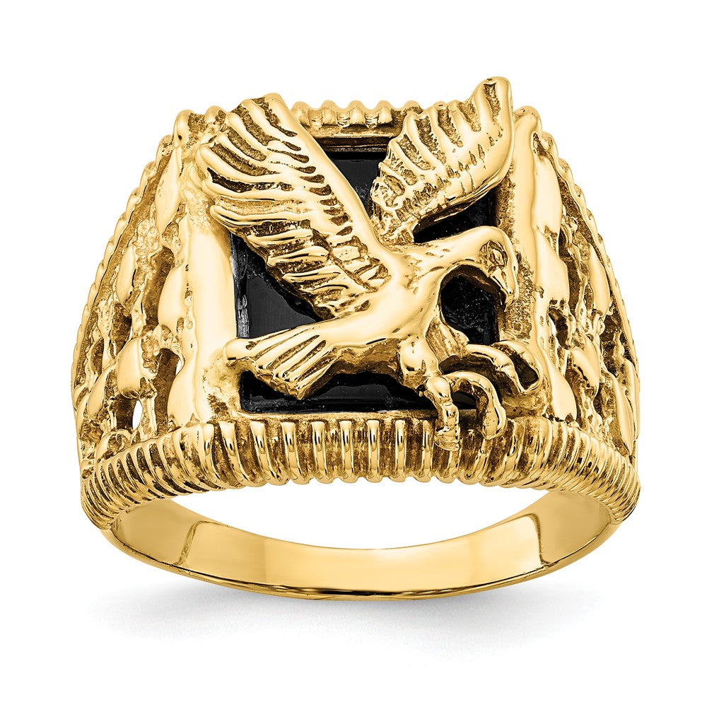 14k Yellow Gold Men's Onyx Eagle Ring, Size: 10