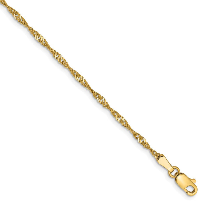 Million Charms 14k Yellow Gold 1.70mm Singapore Chain Anklet, Chain Length: 9 inches