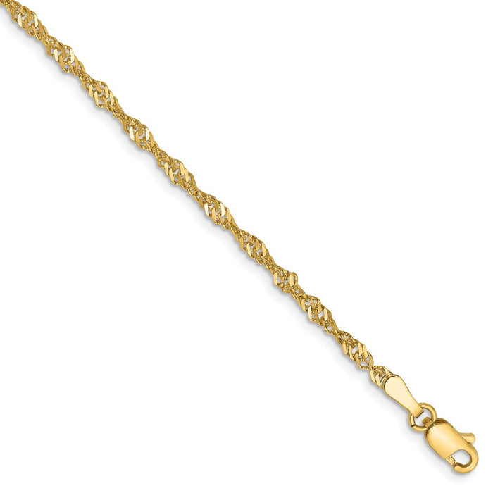 Million Charms 14k Yellow Gold 2mm Singapore Chain, Chain Length: 7 inches
