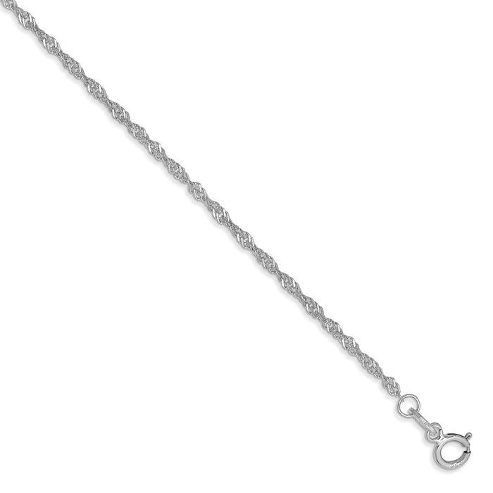 Million Charms 14k White Gold 1.4mm Singapore Chain Anklet, Chain Length: 9 inches