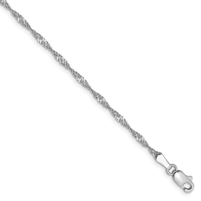 Million Charms 14k White Gold 1.7mm Singapore Chain Anklet, Chain Length: 10 inches