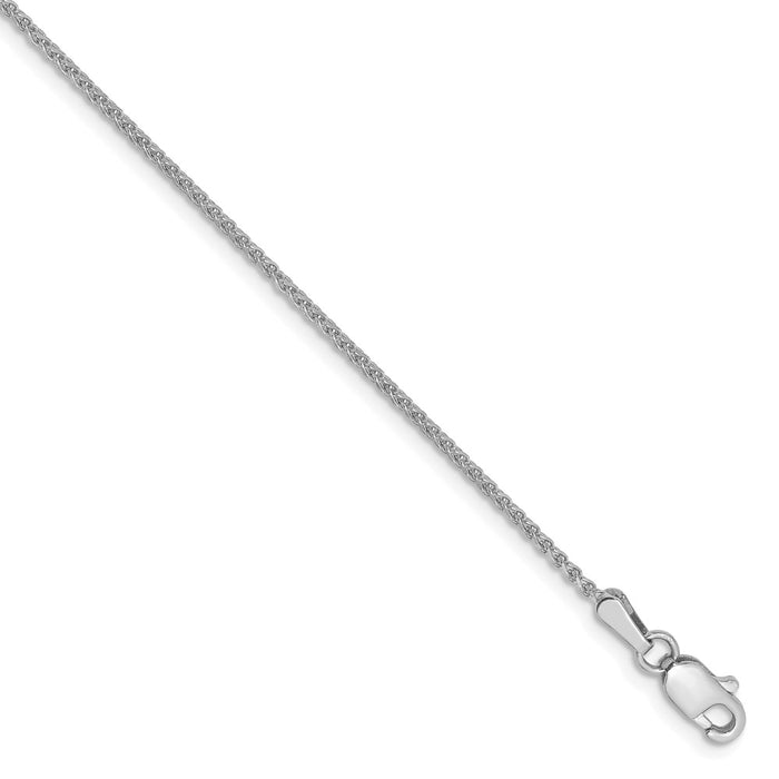 Million Charms 14k White Gold 1.2mm Solid Diamond-Cut Spiga Chain, Chain Length: 9 inches