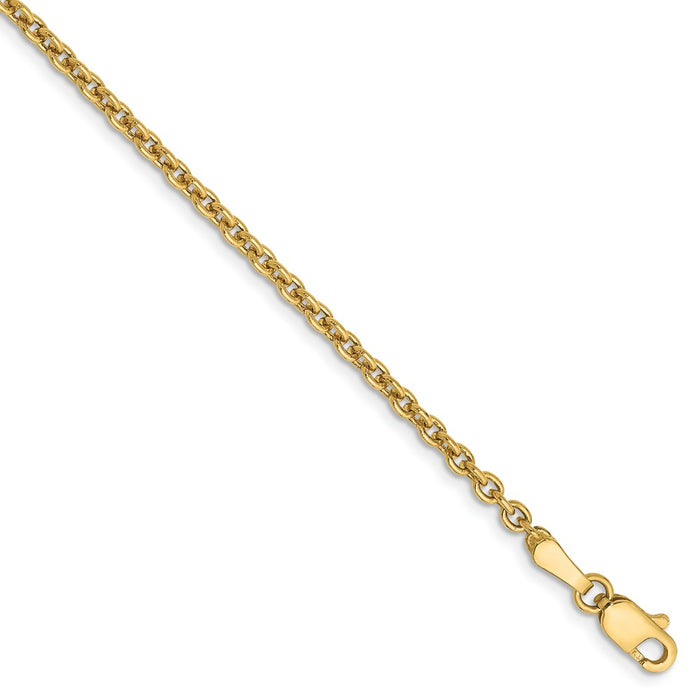Million Charms 14k Yellow Gold 2.2mm Solid Polished Cable Chain Anklet, Chain Length: 9 inches