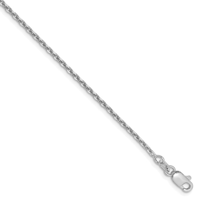 Million Charms 14k White Gold 1.65mm Solid Diamond-cut Cable Chain Anklet, Chain Length: 9 inches