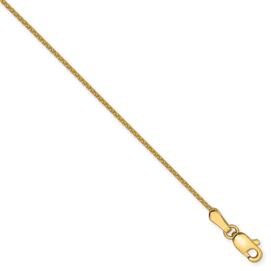 Million Charms 14k Yellow Gold 1mm Solid Diamond-Cut Spiga Chain, Chain Length: 10 inches