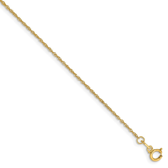Million Charms 14k Yellow Gold 1mm Singapore Chain, Chain Length: 7 inches