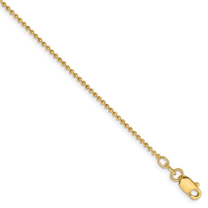 Million Charms 14k Yellow Gold 1.2mm Diamond-Cut Baby Ball Chain, Chain Length: 9 inches